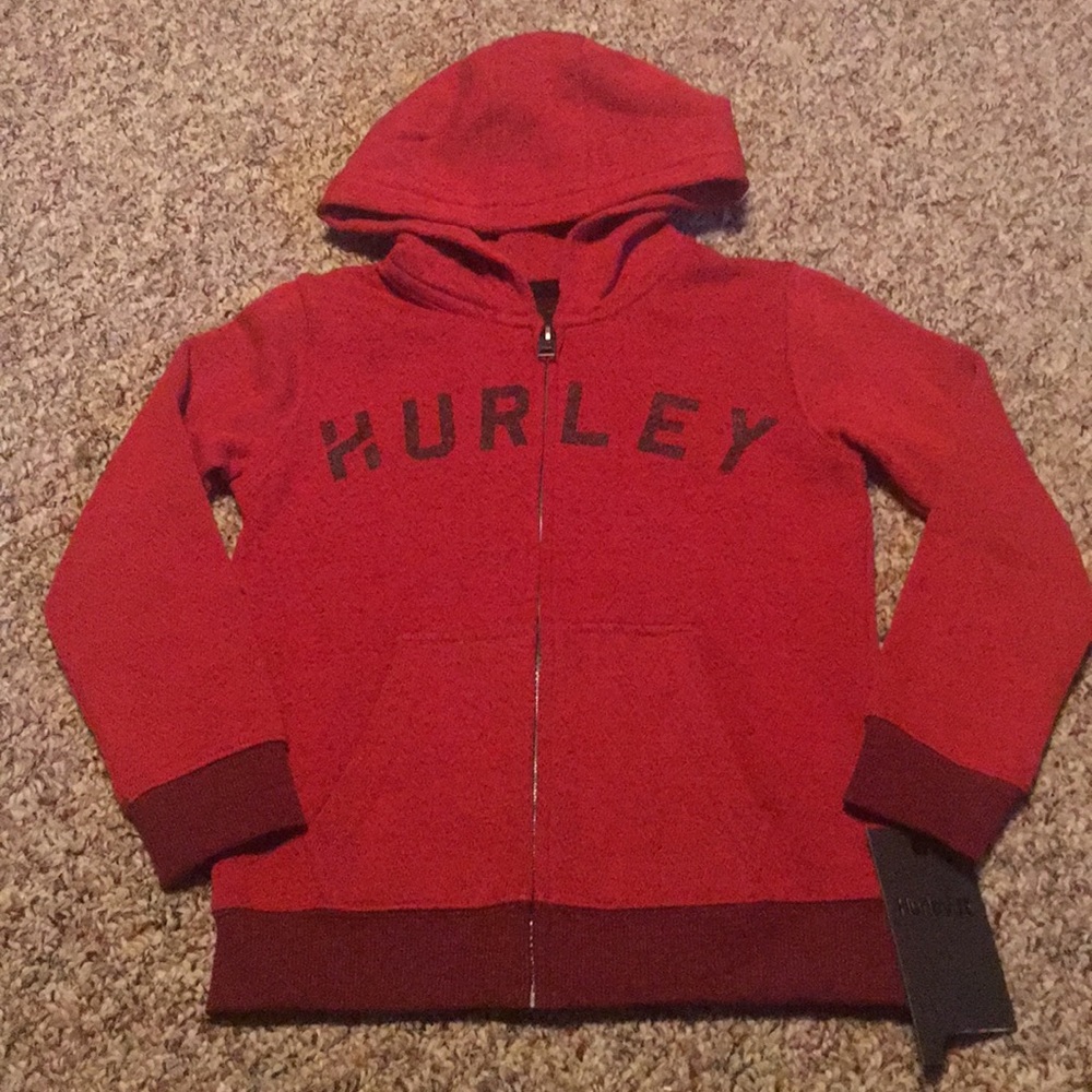New Hurley Youth Red Zip-up Hoody Jacket Size 6